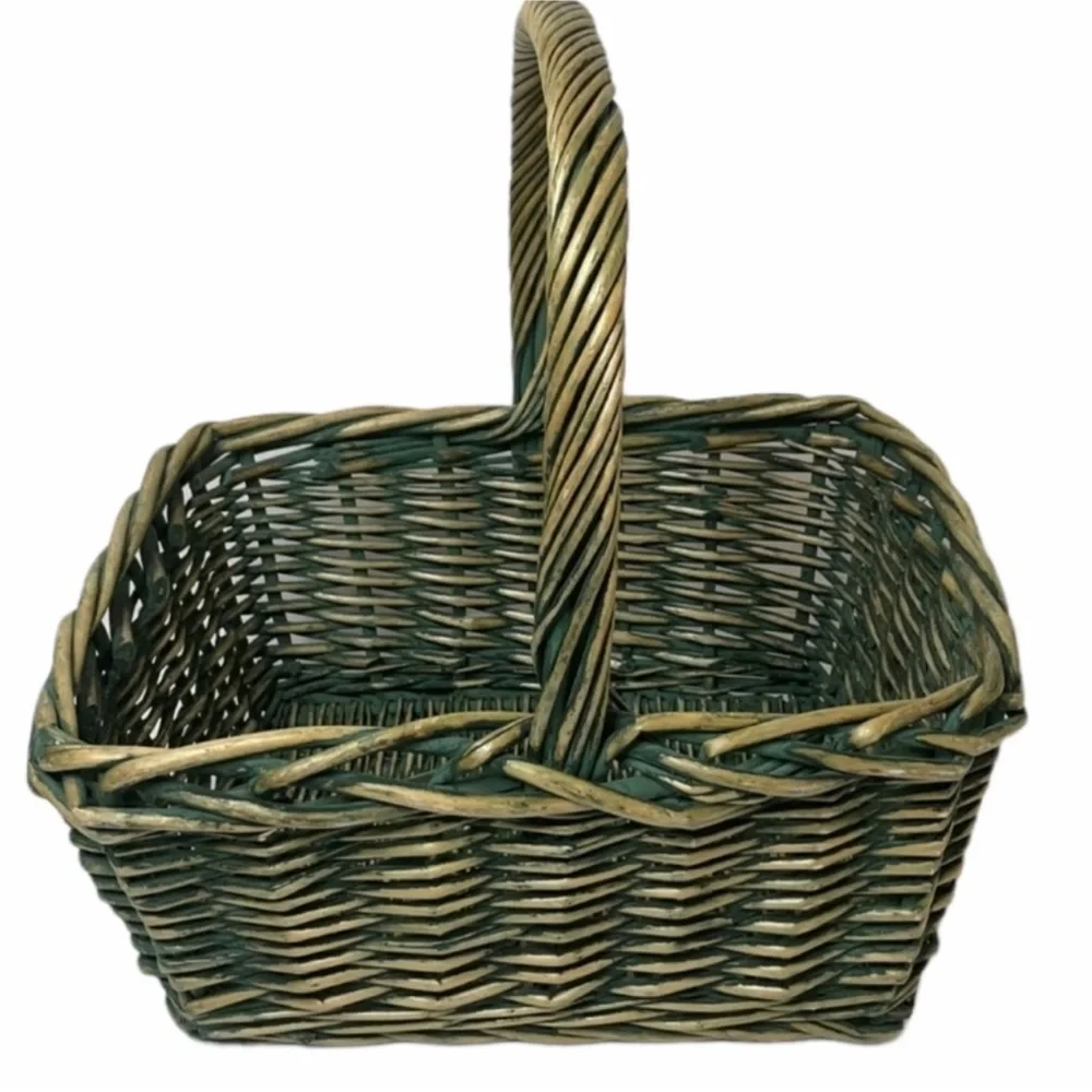 Handwoven Artisan Basket Very Large Sturdy Storage Picnic Basket Rectangle Green